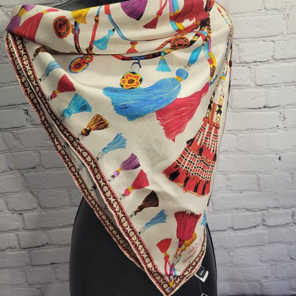 Echo Tassel Rhapsody 35" Silk Square Scarf - Picture 2 of 6